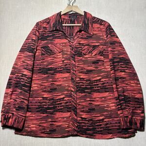 Notations Womens Geometric Button Top XL Red Black Bold Statement Artsy